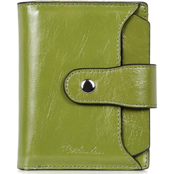 Women Leather Wallet RFID Blocking Small Bifold Zipper 1-green